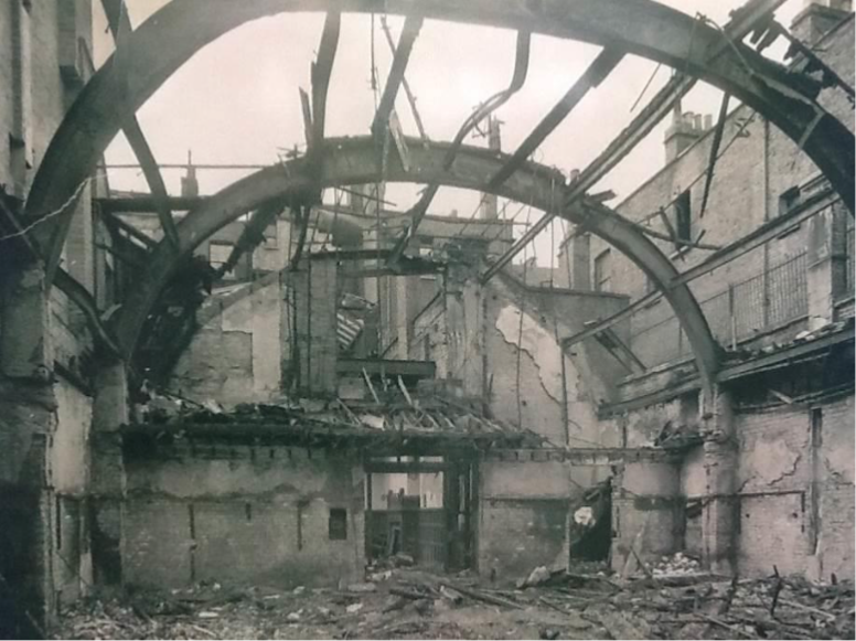 1941 view of the 1883 Westminster Quaker Meeting House after wartime damage by an incendiary bomb
